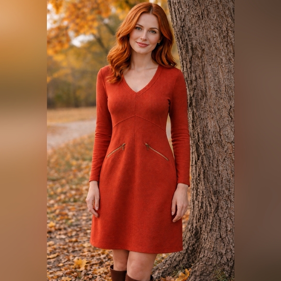 Athleta Dresses & Skirts - Athleta Burnt Orange V-Neck Dress Size M